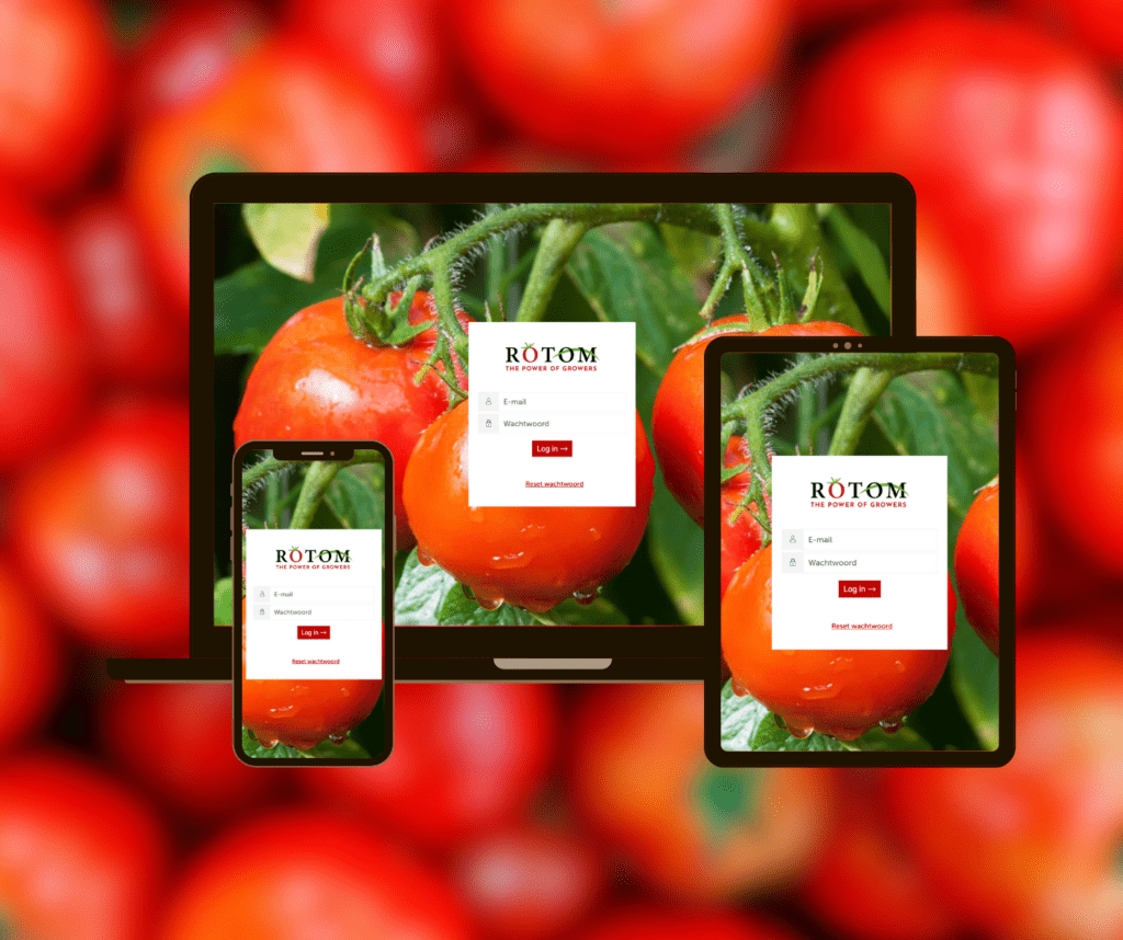 Mockups van login scherm custom applicatie voor Rotom Tomatoes